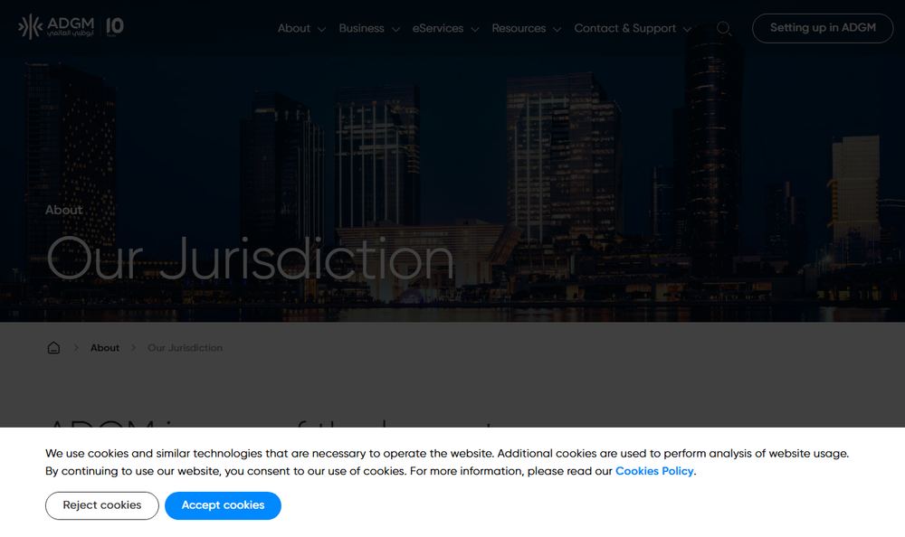 ADGM公式サイトのAl Reem Island Expansionページの表示