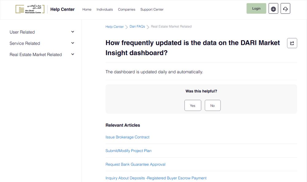 ADRECのDARIサポートに掲載された、マーケットインサイトの画面がどれくらいの頻度で更新されるかを説明するページの表示